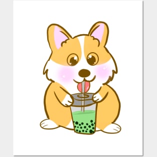 Corgi Bubble Tea Kawaii Corga Dog Posters and Art